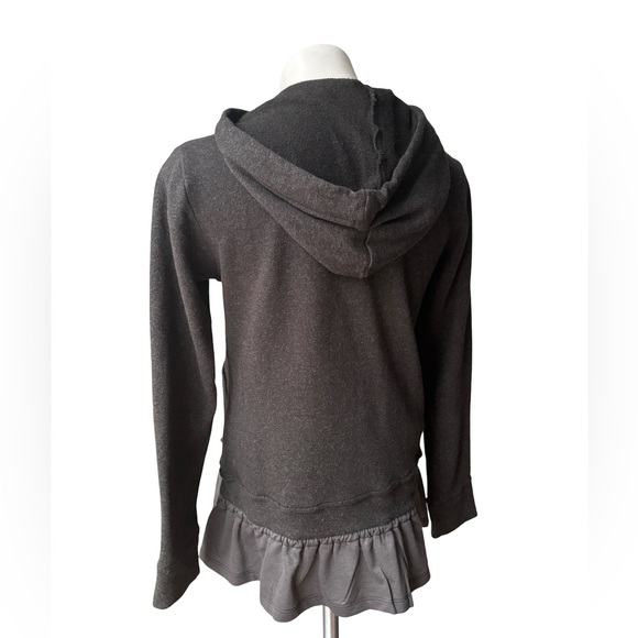 Knox Rose Gray Zip Front Long Length Hooded Sweater with Ruffle Hem, Sz S - Picture 4 of 9